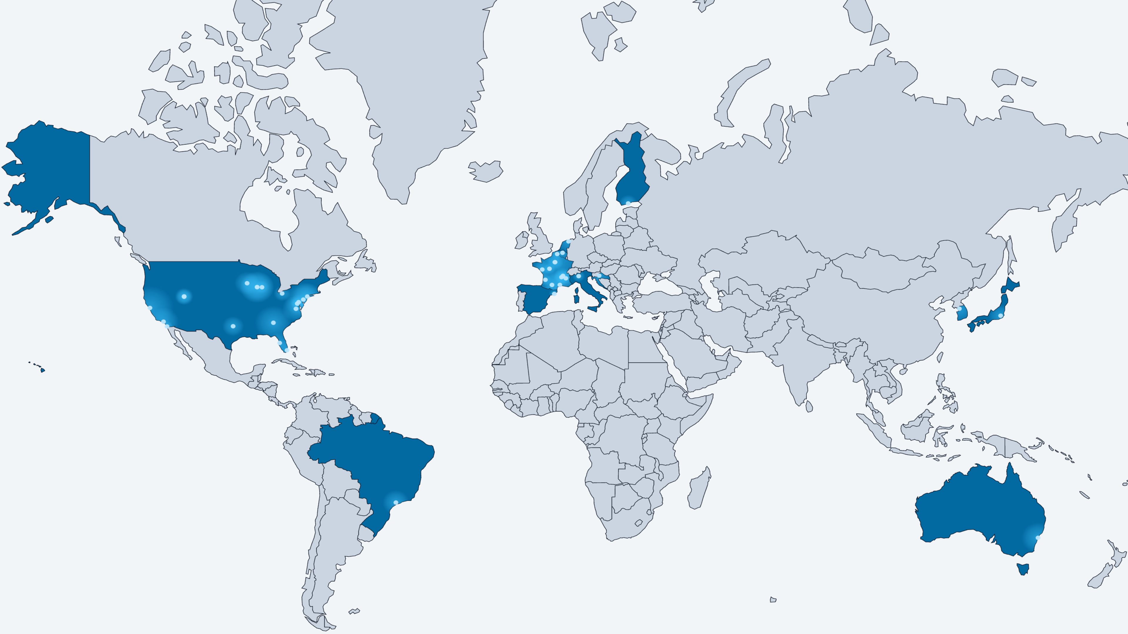 World map showing 50+ TRINITY transplant centers as connected nodes