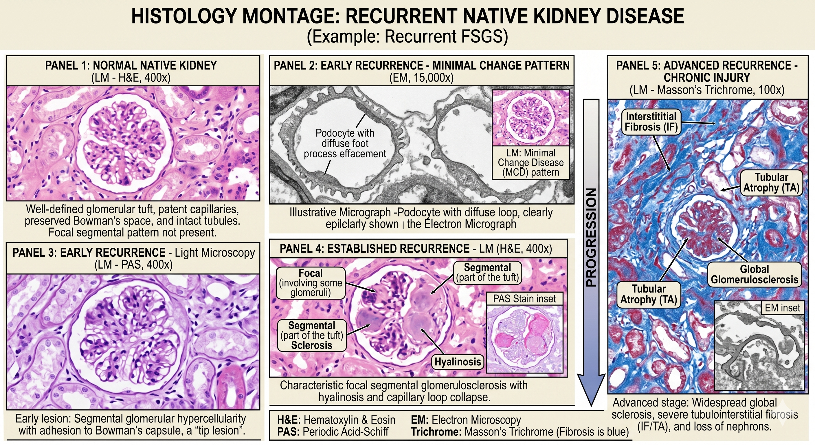 Histology montage of recurrent native kidney disease